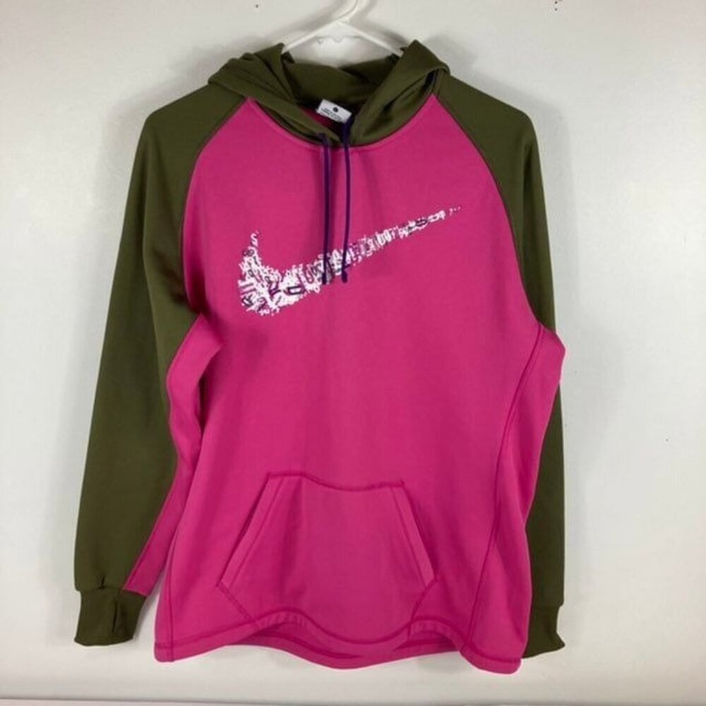 Womens Nike Therma Fit Scrambled Letter Swish Hoodie Pink Green‎ L